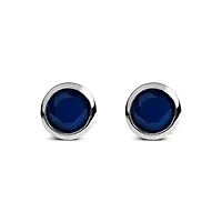 Silver 6MM Bezel Created Blue Sapphire Solitaire Stud Earrings