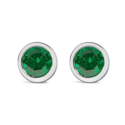 Silver 6MM Bezel Created Green Emerald Solitaire Stud Earrings