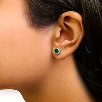 Silver 6MM Bezel Created Green Emerald Solitaire Stud Earrings