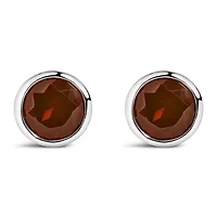 Silver 6MM Bezel Created Red Garnet Solitaire Stud Earrings