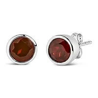 Silver 6MM Bezel Created Red Garnet Solitaire Stud Earrings
