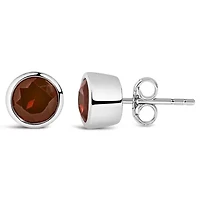 Silver 6MM Bezel Created Red Garnet Solitaire Stud Earrings
