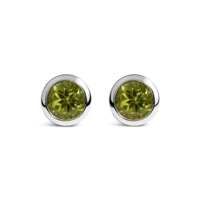 Silver 6MM Bezel Created Green Peridot Solitaire Stud Earrings