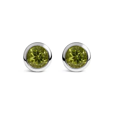 Silver 6MM Bezel Created Green Peridot Solitaire Stud Earrings