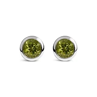 Silver 6MM Bezel Created Green Peridot Solitaire Stud Earrings