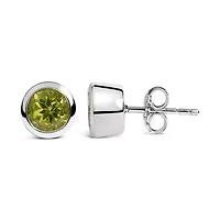 Silver 6MM Bezel Created Green Peridot Solitaire Stud Earrings
