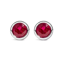 Silver 6MM Bezel Created Red RubySolitaire Stud Earrings