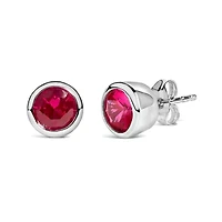 Silver 6MM Bezel Created Red RubySolitaire Stud Earrings