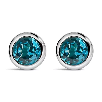 Silver 6MM Bezel Created Blue Topaz Solitaire Stud Earrings