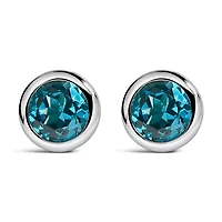Silver 6MM Bezel Created Blue Topaz Solitaire Stud Earrings