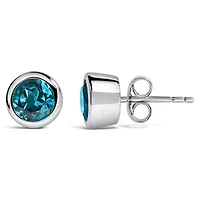 Silver 6MM Bezel Created Blue Topaz Solitaire Stud Earrings