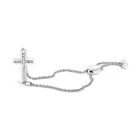 .925 Sterling Silver Diamond Accent Cross Bolo Bracelet