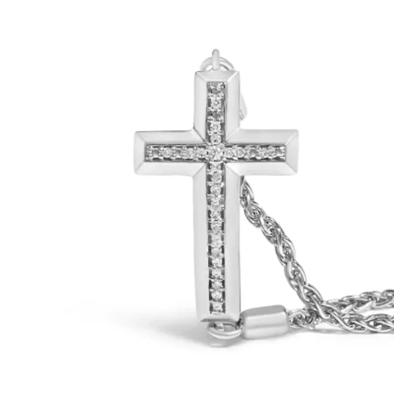 .925 Sterling Silver Diamond Accent Cross Bolo Bracelet