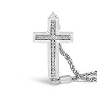 .925 Sterling Silver Diamond Accent Cross Bolo Bracelet