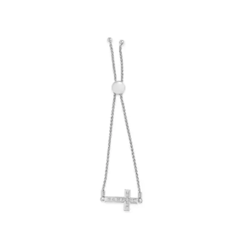 .925 Sterling Silver Diamond Accent Cross Bolo Bracelet