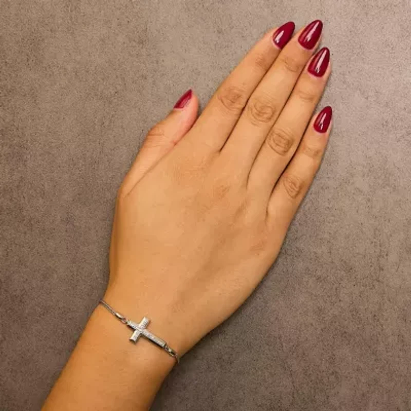 .925 Sterling Silver Diamond Accent Cross Bolo Bracelet