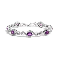 Silver 1/10 Cttw Diamond and 7X5MM Oval Amethyst Cross Tennis Bracelet