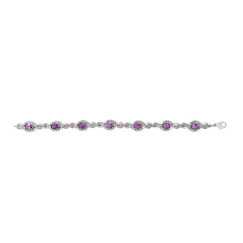 Silver 1/10 Cttw Diamond and 7X5MM Oval Amethyst Cross Tennis Bracelet