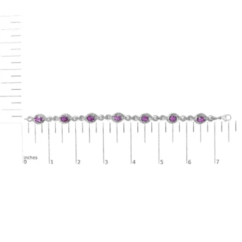 Silver 1/10 Cttw Diamond and 7X5MM Oval Amethyst Cross Tennis Bracelet