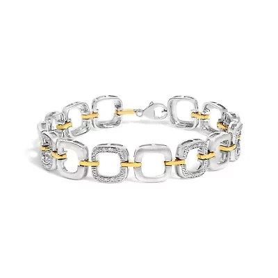 Silver Diamond Accent Open Box Link Bracelet