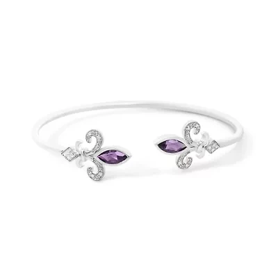 Silver 8X4MM Marquise Purple Amethyst and Diamond Bangle