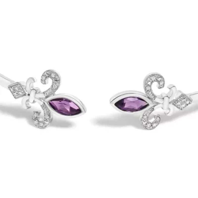 Silver 8X4MM Marquise Purple Amethyst and Diamond Bangle