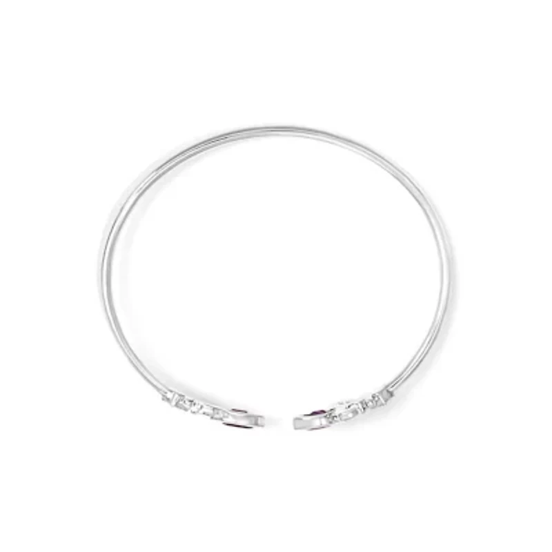 Silver 8X4MM Marquise Purple Amethyst and Diamond Bangle