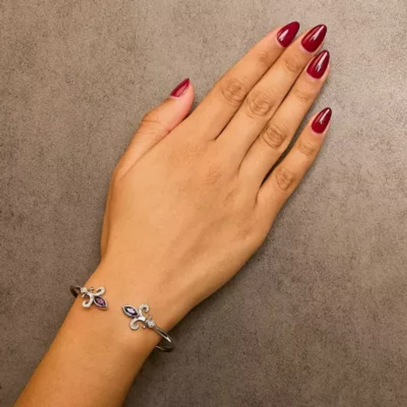 Silver 8X4MM Marquise Purple Amethyst and Diamond Bangle