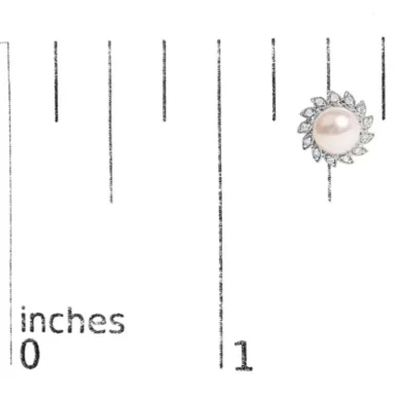 10K White Gold Pearl and Diamond Accent Halo Stud Earrings