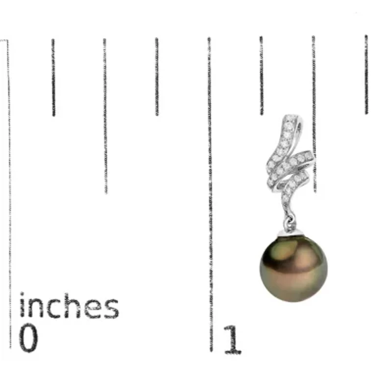 14K White Gold Black Pearl and Diamond Accent Dangle Earrings