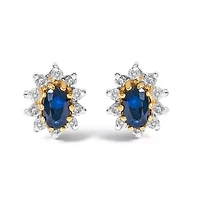 14K Yellow Gold 1/4 Cttw Diamond and Sapphire Sunburst Halo Stud Earrings