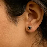 14K Yellow Gold 1/4 Cttw Diamond and Sapphire Sunburst Halo Stud Earrings