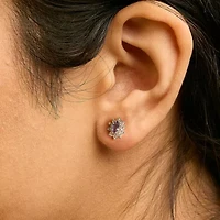 14K Yellow Gold 1/4 Cttw Diamond andTanzanite Halo Stud Earrings