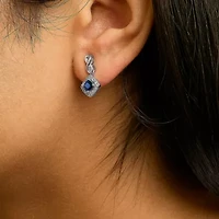 10K White Gold Sapphire and Diamond Halo Cushion Shaped Drop Earrings