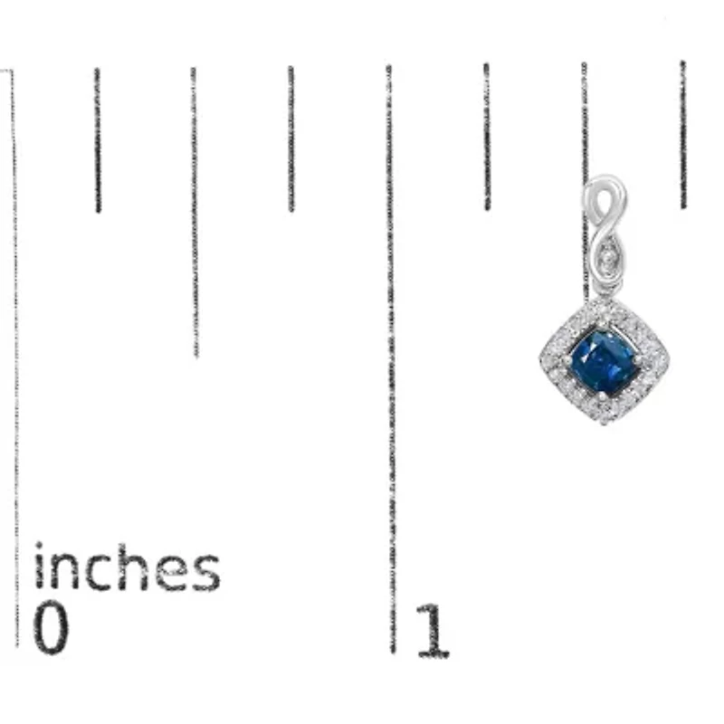 10K White Gold Sapphire and Diamond Halo Cushion Shaped Drop Earrings