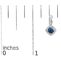 10K White Gold Sapphire and Diamond Halo Cushion Shaped Drop Earrings