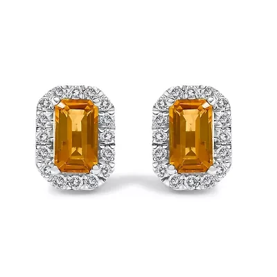 10K Gold Gemstone and 1/7 Cttw Diamond Halo Stud Earrings