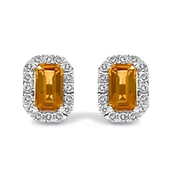 10K Gold Gemstone and 1/7 Cttw Diamond Halo Stud Earrings