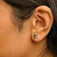 10K Gold Gemstone and 1/7 Cttw Diamond Halo Stud Earrings