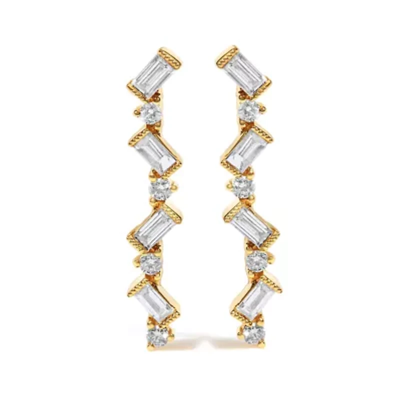 14K Yellow Gold 1/2 Cttw Diamond Zig Zag Drop Earrings