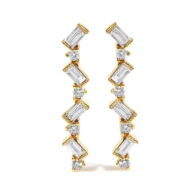 14K Yellow Gold 1/2 Cttw Diamond Zig Zag Drop Earrings