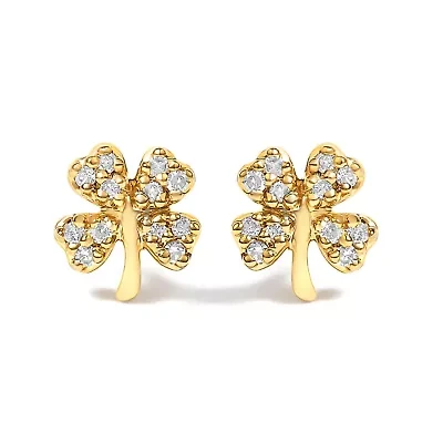 10K Yellow Gold Diamond Accent 4 Leaf Clover Stud Earrings