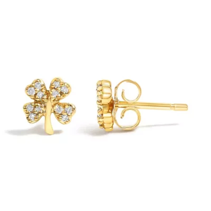 10K Yellow Gold Diamond Accent 4 Leaf Clover Stud Earrings