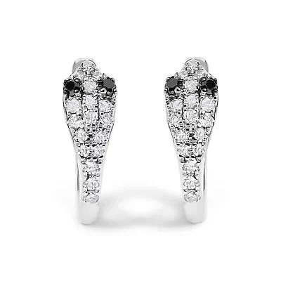 10K White Gold 1/5 Cttw Diamond Snake Eyes Huggy Hoop Earrings