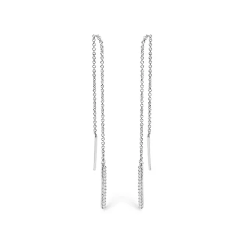10K White Gold 1/10 Cttw Diamond Threader Earrings