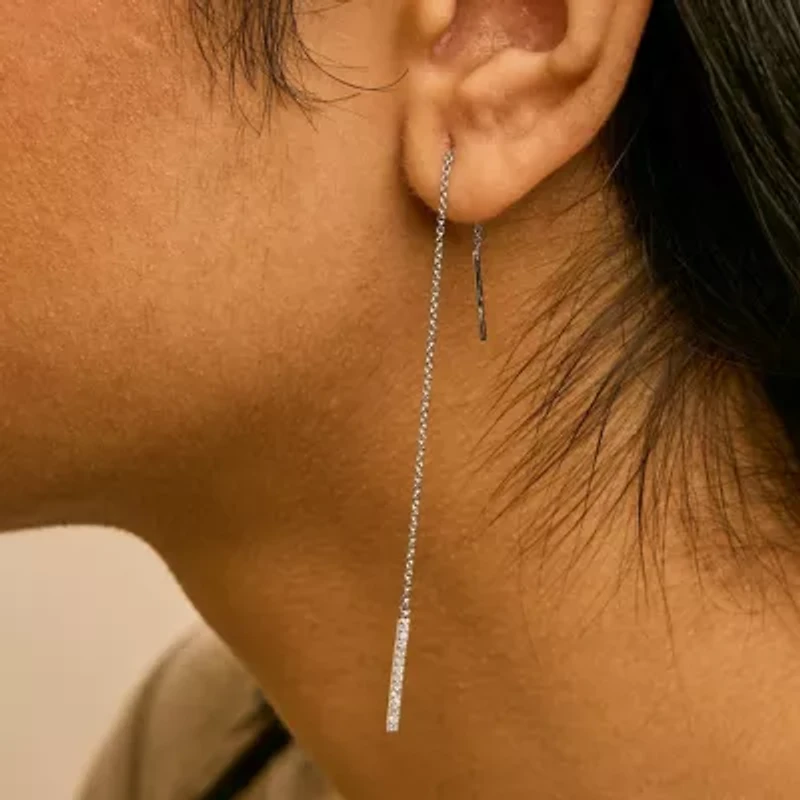 10K White Gold 1/10 Cttw Diamond Threader Earrings