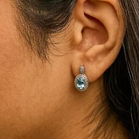 Silver Diamond Accent and Topaz with Beaded Halo Drop Stud Earrings