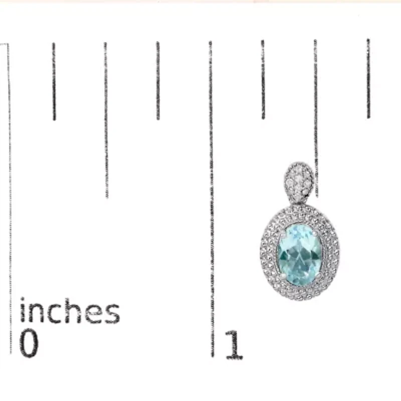 Silver Diamond Accent and Topaz with Beaded Halo Drop Stud Earrings