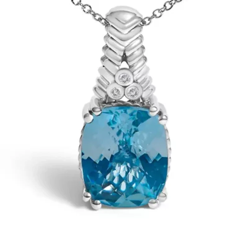 Silver Blue Topaz and Diamond Accent Textured Pendant Necklace - 18" Inches