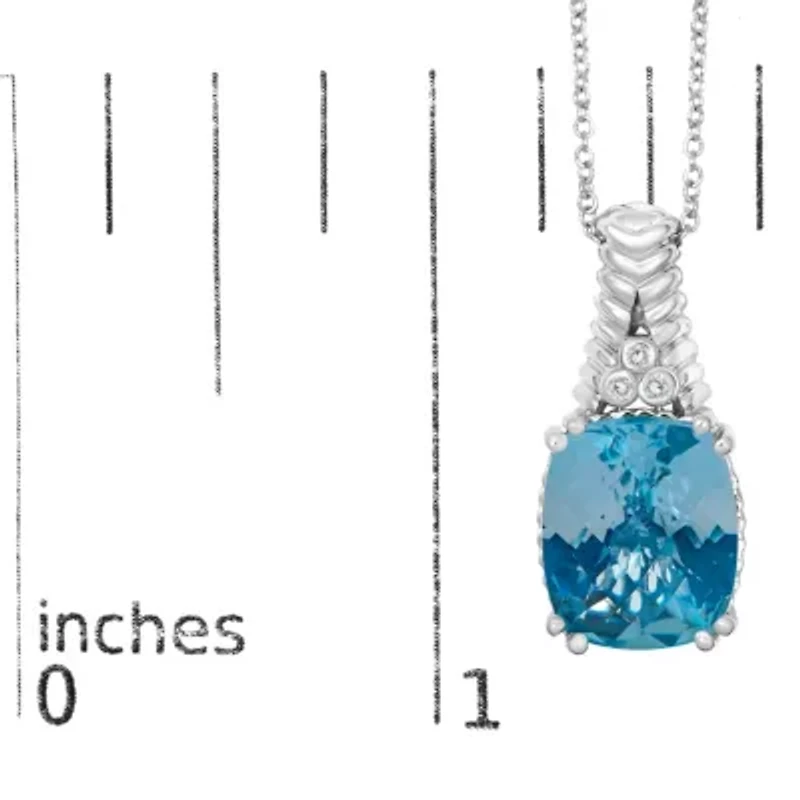 Silver Blue Topaz and Diamond Accent Textured Pendant Necklace - 18" Inches